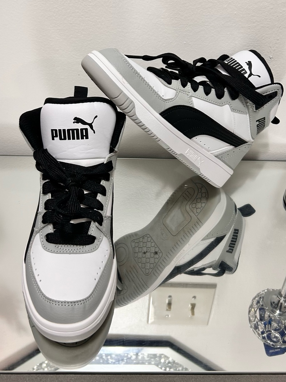 Puma Rebound Joy Mid Top Sneakers Youth 4 Gray White EU 35.5